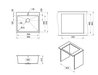 Мойка кухонная Granula 5951, ГРАФИТ МАТОВЫЙ